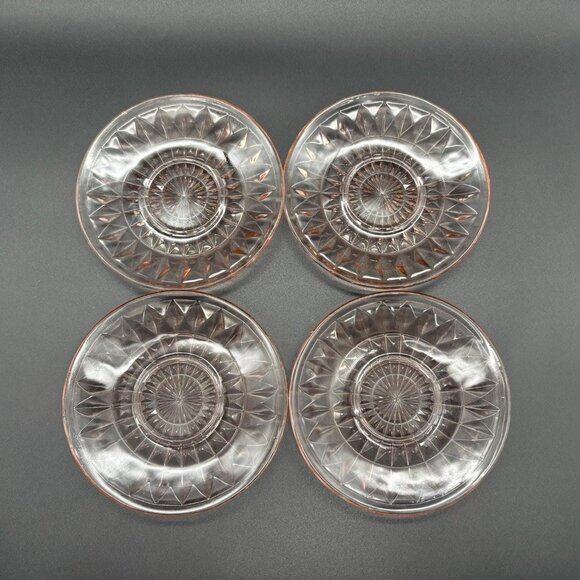 1930s Jeannette Glass Windsor Pink Depression Glass Saucers – Set of 4 - Picture 3 of 5